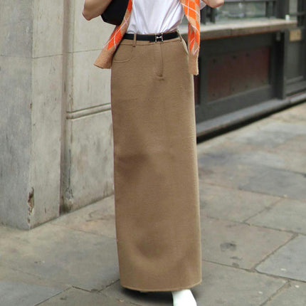 Women's Winter Warm High Waist Slit Long Skirts Bodycon Pencil Skirt