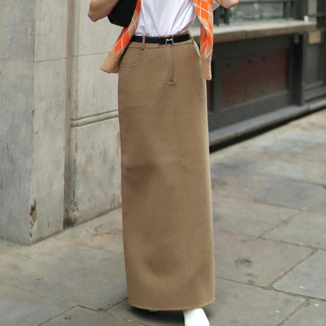 Women's Winter Warm High Waist Slit Long Skirts Bodycon Pencil Skirt