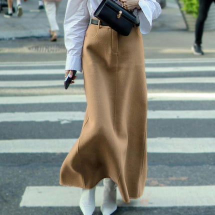 Women's Winter Warm High Waist Slit Long Skirts Bodycon Pencil Skirt