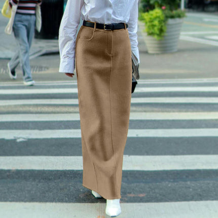 Women's Winter Warm High Waist Slit Long Skirts Bodycon Pencil Skirt