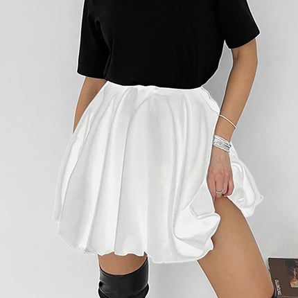 Women Bubble Skirt High Waist Ruffle Mini Skirts Pleated Balloon Short Skirts