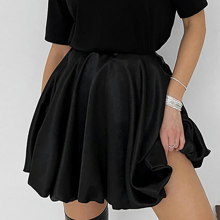 Women Bubble Skirt High Waist Ruffle Mini Skirts Pleated Balloon Short Skirts