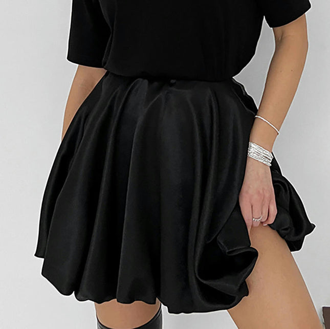 Women Bubble Skirt High Waist Ruffle Mini Skirts Pleated Balloon Short Skirts