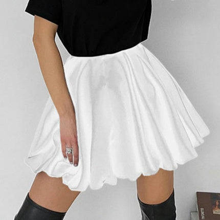 Women Bubble Skirt High Waist Ruffle Mini Skirts Pleated Balloon Short Skirts