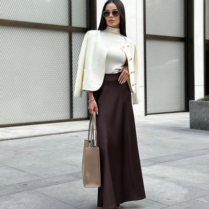 Women's High Waist Satin Maxi Skirt Elegant Flowy A Line Long Skirt