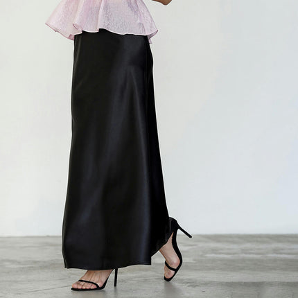 Women's Spring Summer Satin High Waist Maxi Skirt Flowy A Line Long Skirts