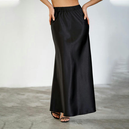 Women's Spring Summer Satin High Waist Maxi Skirt Flowy A Line Long Skirts