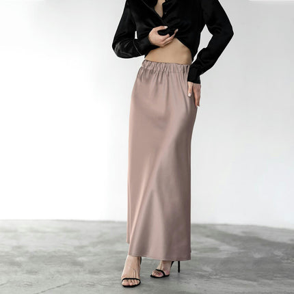 Women's Spring Summer Satin High Waist Maxi Skirt Flowy A Line Long Skirts