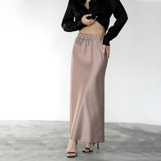 Women's Spring Summer Satin High Waist Maxi Skirt Flowy A Line Long Skirts