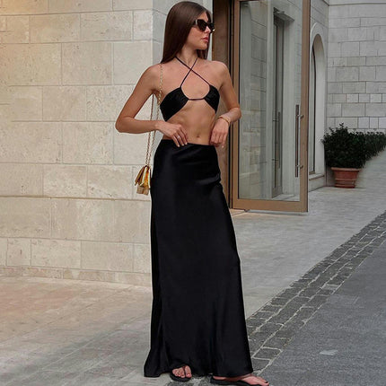 Women's High Waist Elastic Flare Sexy Bodycon Basic Slim Maxi Skirt