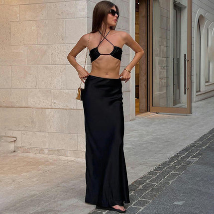 Women's High Waist Elastic Flare Sexy Bodycon Basic Slim Maxi Skirt