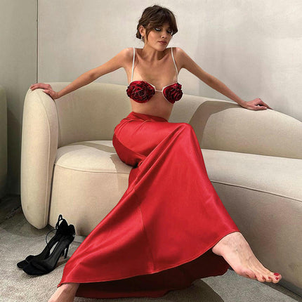 Women's Satin High Waist Maxi Skirt Flowy A Line Elegant Long Skirt