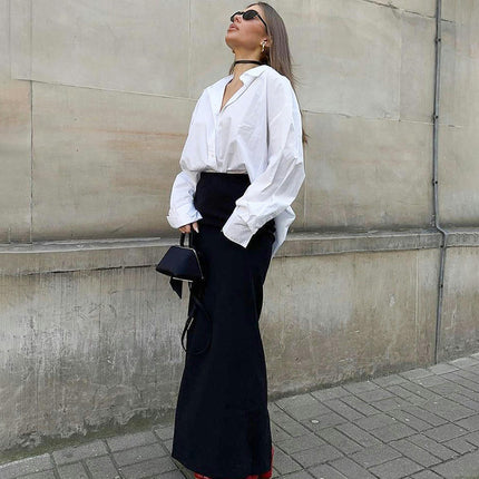 Women's Maxi Skirt High Waist Solid Color Stretch Bodycon Long Skirt