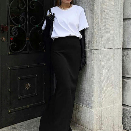Women's Maxi Skirt High Waist Solid Color Stretch Bodycon Long Skirt