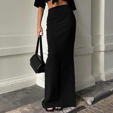 Women's Maxi Skirt High Waist Solid Color Stretch Bodycon Long Skirt