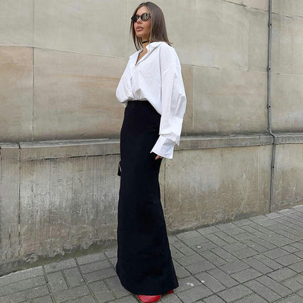 Women's Maxi Skirt High Waist Solid Color Stretch Bodycon Long Skirt