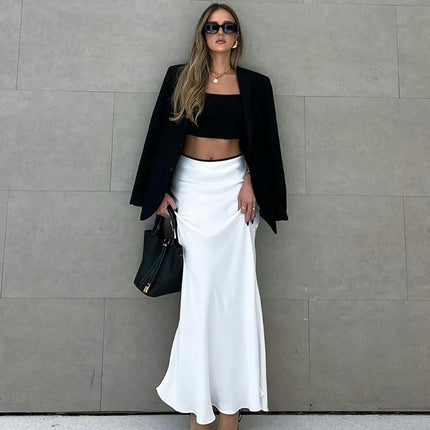 Women's Satin High Waist Maxi Skirt Elegant Flowy A Line Slim Long Skirt