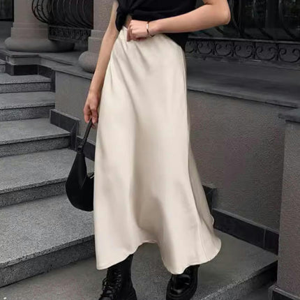 Women's Satin Maxi Skirt High Waisted A-Line Casual Party Long Skirts