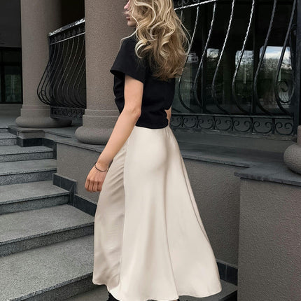 Women's Satin Maxi Skirt High Waisted A-Line Casual Party Long Skirts