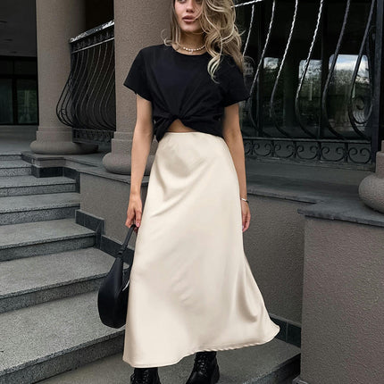 Women's Satin Maxi Skirt High Waisted A-Line Casual Party Long Skirts