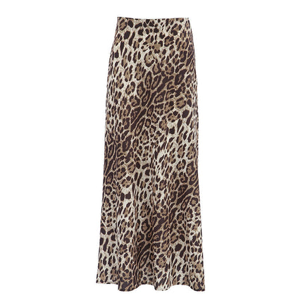 Women Leopard Print Maxi Skirt High Waist A Line Casual Long Skirts