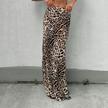 Women Leopard Print Maxi Skirt High Waist A Line Casual Long Skirts