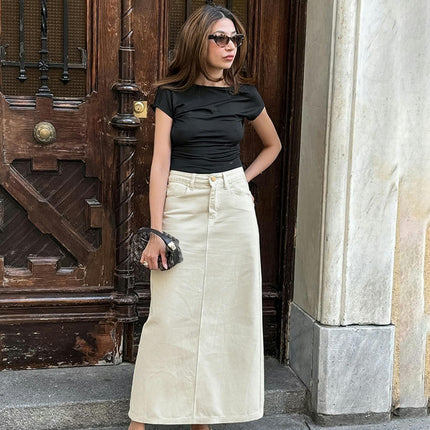Women's Solid Casual Maxi Skirts High Waisted Bodycon Pencil Long Skirt