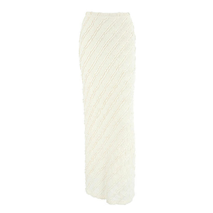 Women's Solid Lace Trim Maxi Skirts High Waisted Bodycon Slit Long Skirt