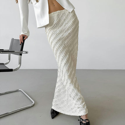 Women's Solid Lace Trim Maxi Skirts High Waisted Bodycon Slit Long Skirt