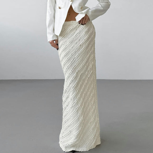 Women's Solid Lace Trim Maxi Skirts High Waisted Bodycon Slit Long Skirt