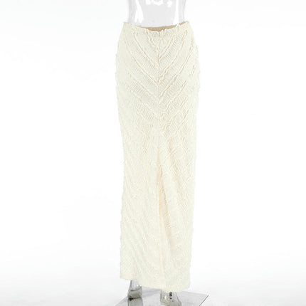 Women's Solid Lace Trim Maxi Skirts High Waisted Bodycon Slit Long Skirt