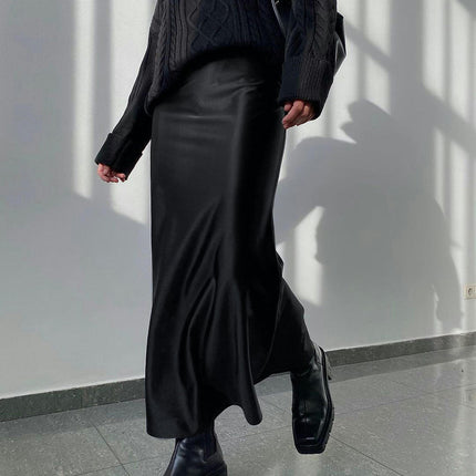 Women's Satin High Waist Maxi Skirt Elegant A Line Bodycon Mermaid Long Skirt