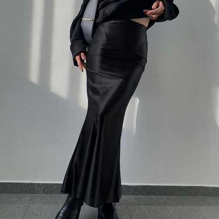 Women's Satin High Waist Maxi Skirt Elegant A Line Bodycon Mermaid Long Skirt