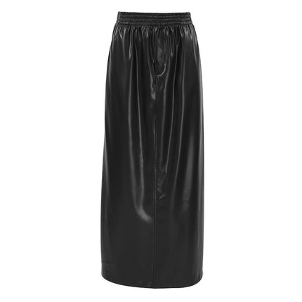 Faux Leather Skirts for Women Casual High Waisted Split Long Skirts