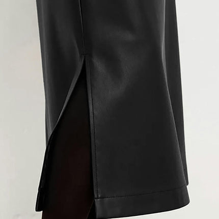 Faux Leather Skirts for Women Casual High Waisted Split Long Skirts