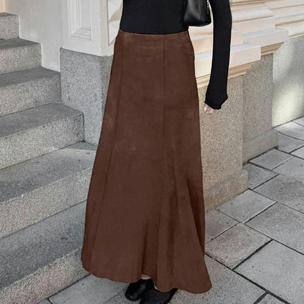 Women's Faux Suede Maxi Skirt High Waist Bodycon A Line Long Skirts