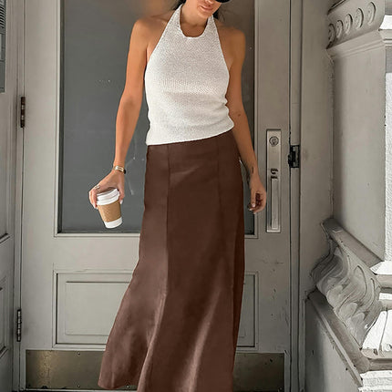 Women's Faux Suede Maxi Skirt High Waist Bodycon A Line Long Skirts