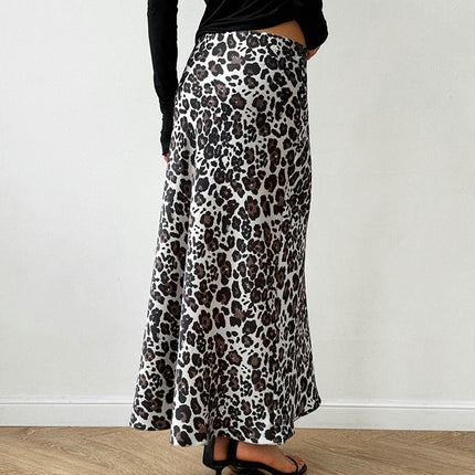Women's Leopard Print Maxi Skirts High Waist Elegant Casual A-Line Long Skirt
