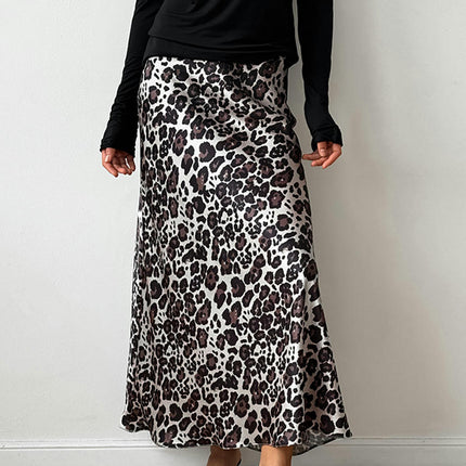 Women's Leopard Print Maxi Skirts High Waist Elegant Casual A-Line Long Skirt