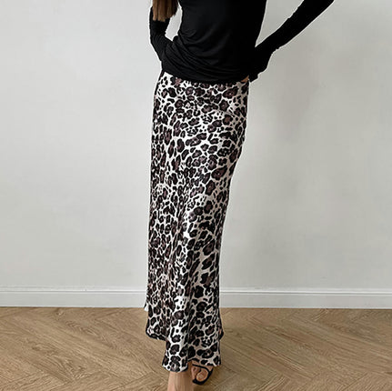 Women's Leopard Print Maxi Skirts High Waist Elegant Casual A-Line Long Skirt