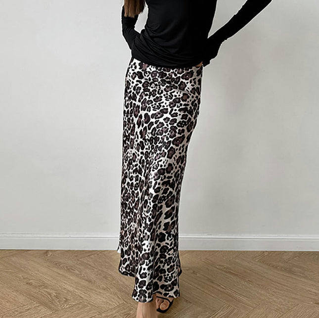 Women's Leopard Print Maxi Skirts High Waist Elegant Casual A-Line Long Skirt