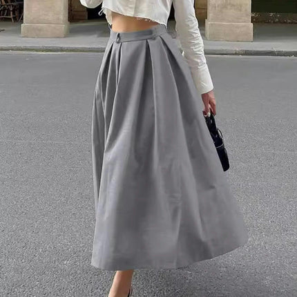 Women's High Waisted Casual Maxi Skirt A-Line Flowy Pleated Long Skirt