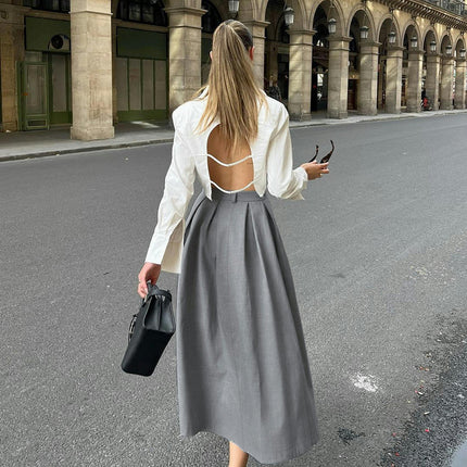 Women's High Waisted Casual Maxi Skirt A-Line Flowy Pleated Long Skirt
