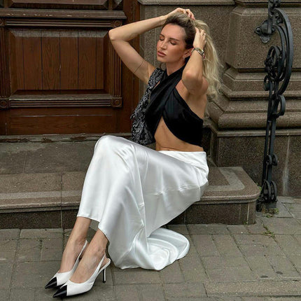 Women's Satin High Waisted Party Maxi Skirts A Line Elegant Long Skirt