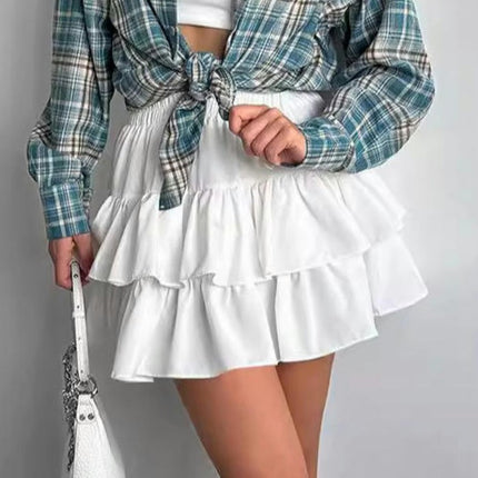 Women's Summer High Waist Skirt Layered Ruffle Beach Mini Skirt