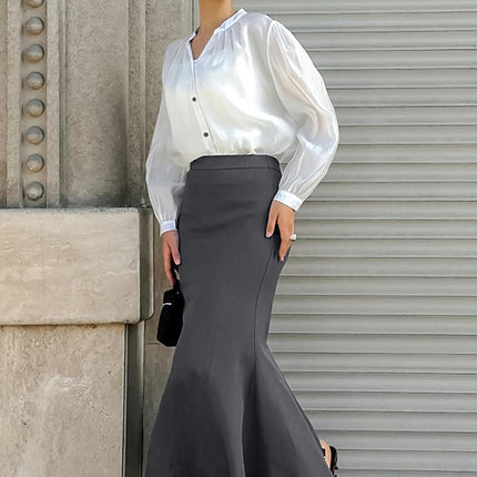 Women's High Waist Maxi Skirt Ruffled Fishtail Bodycon Long Skirt