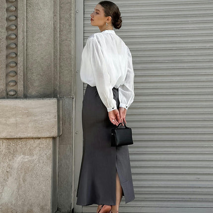 Women's High Waist Maxi Skirt Ruffled Fishtail Bodycon Long Skirt