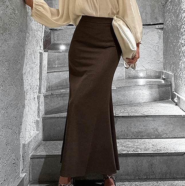 Women's High Waist Maxi Skirt Ruffled Fishtail Bodycon Long Skirt