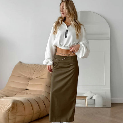 Women's High Waist Pencil Skirts Casual Bodycon Maxi Skirt with Back Slit