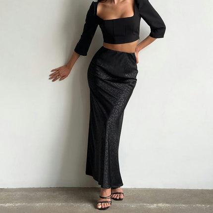 Women's Spring Summer Satin High Waist Ruffle A Line Long Maxi Skirt Tulip Hem Skirts